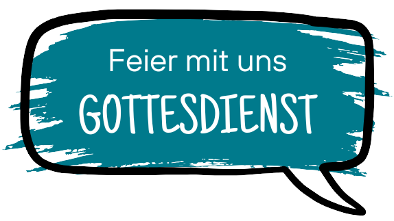 Sprechblase in der Feier mit uns Gottesdienst steht.