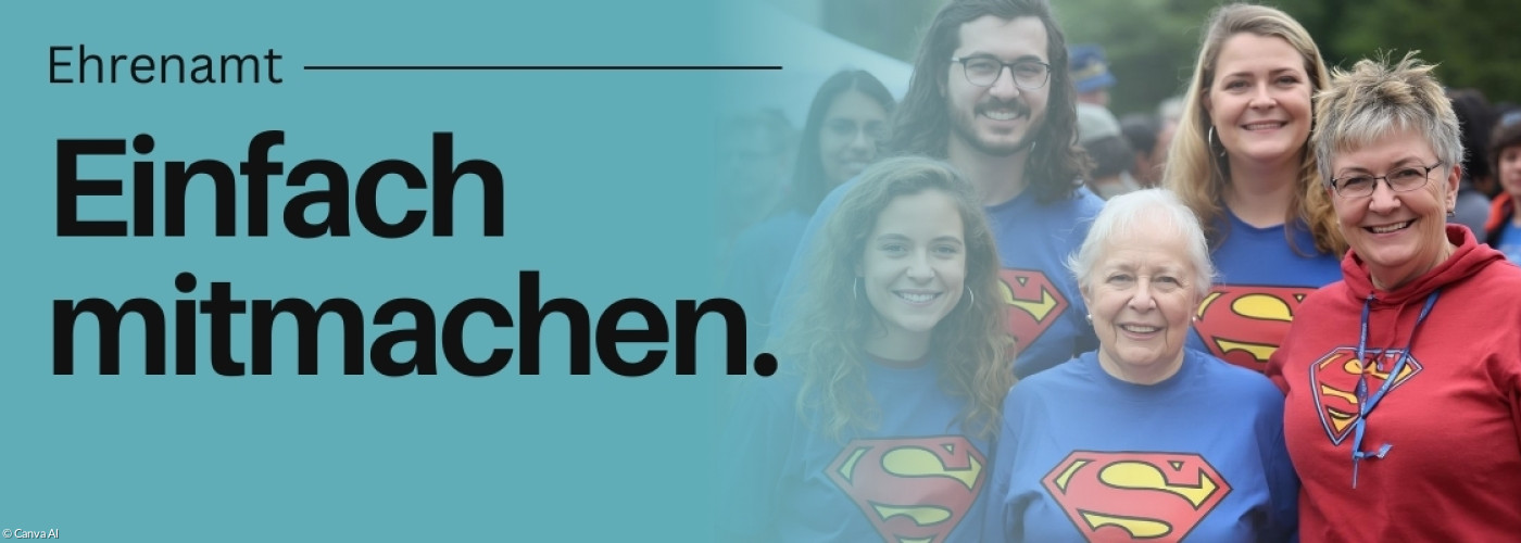 Menschen nebeneinander mit den Armen umeinander gelegt, verschiedenen Alters. Mit T-Shirts mit Superman-Logos