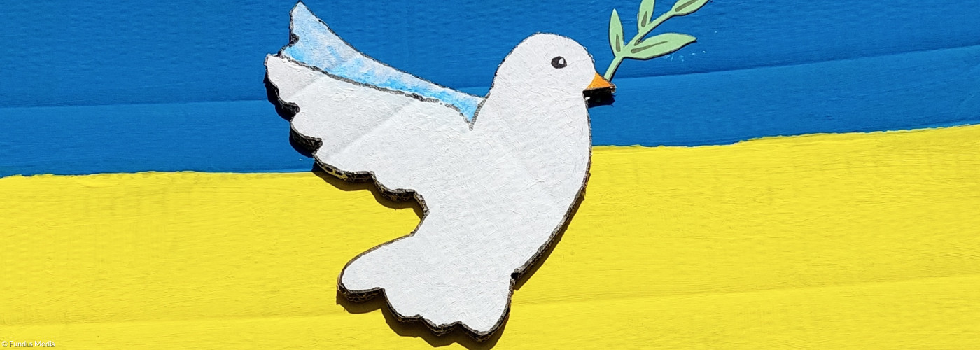 Friedenstaube auf ukrainischer Flagge