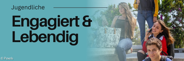 Jugendliche sitzen auf einer Treppe. Handys in der Hand.