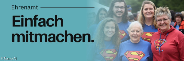 Menschen nebeneinander mit den Armen umeinander gelegt, verschiedenen Alters. Mit T-Shirts mit Superman-Logos