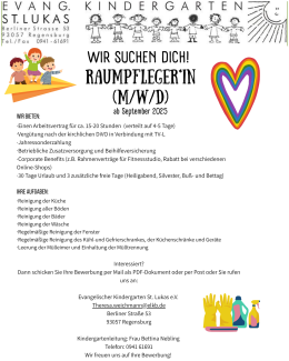 Ausschreibung Reinigungskraft (m/w/d) im Kindergarten St. Lukas