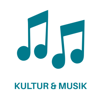 Noten als Icons. Darunter in Großbuchstaben die Worte Kultur und Musik