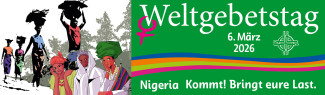 Banner in grün zum Weltgebetstag 2026: Nigeria